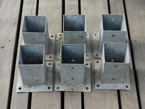Verzinkte paalhouders voor houten palen (9x9 en 10x10 cm), Tuin en Terras, Palen, Balken en Planken, Gebruikt, Ophalen