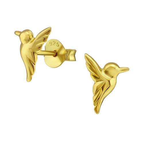 Verguld zilveren oorbellen vogel, Handtassen en Accessoires, Oorbellen, Nieuw, Knopjes of Stekers, Zilver, Goud, Ophalen of Verzenden