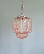 Art Deco lichtroze glazen hanglamp, 1920-30, Antiek en Kunst, Ophalen of Verzenden