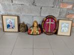 2 schilderijen+beeld+kruisbeeld, Antiek en Kunst, Antiek | Religieuze voorwerpen, Ophalen