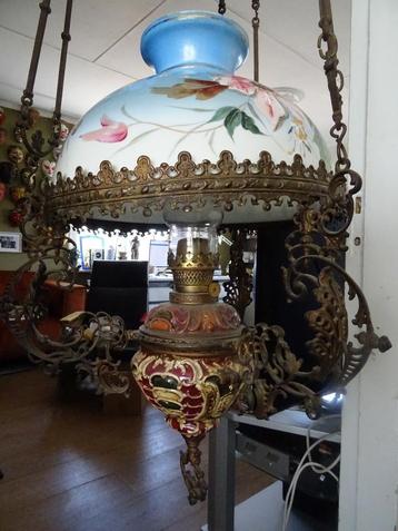Antieke olielamp opaalglas katrollen romantische stijl 140cm beschikbaar voor biedingen