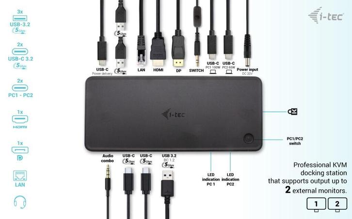 Universele i-tec docking station voor 2 schermen + 2 laptops, Computers en Software, Dockingstations, Zo goed als nieuw, Docking station