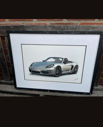 Ingelijste Porsche 718 Boxster tekening beschikbaar voor biedingen
