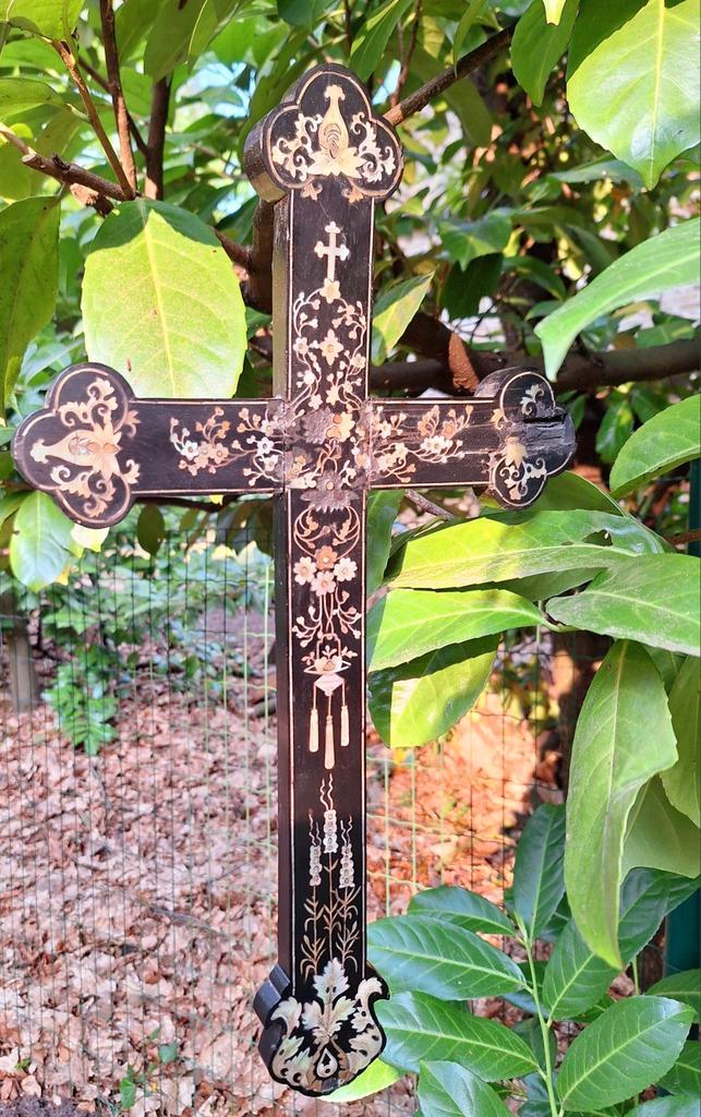 Antiek ebbenhouten kruis, ca 1865, Antiek en Kunst, Antiek | Religieuze voorwerpen, Ophalen of Verzenden