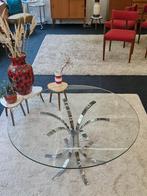 Vintage space age salontafel chroom / glas rond 70s, Huis en Inrichting, Tafels | Salontafels, Ophalen, Gebruikt, Glas, Vintage