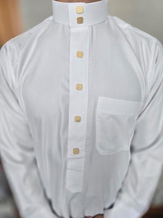 Qamis witgouden boutonnieres, Kleding | Heren, Kostuums en vesten, Zo goed als nieuw, Wit, Ophalen of Verzenden