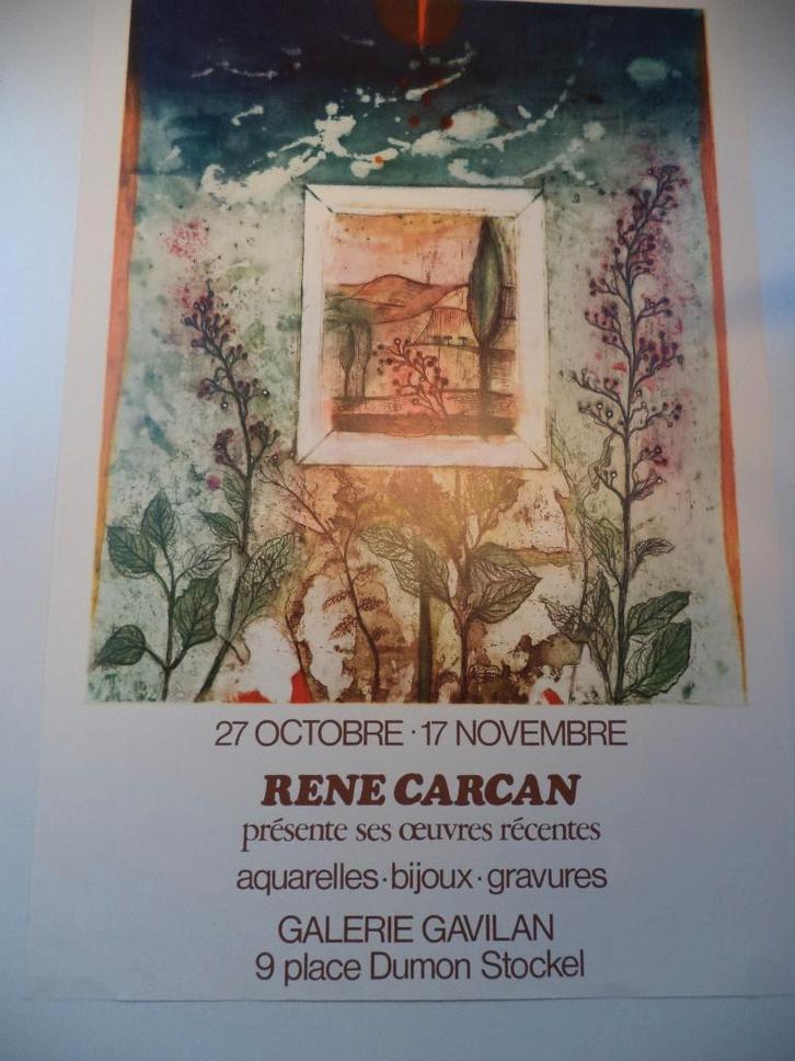 Affiche litho 1976 René Carcan expo Galerie Gavilan Stockel, Antiquités & Art, Art | Lithographies & Sérigraphies, Enlèvement ou Envoi