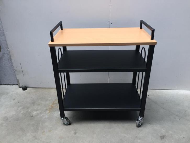 (11) Verrolbare serveerwagen trolly in metaal en hout, Huis en Inrichting, Woonaccessoires | Dienbladen, Zo goed als nieuw, Hout