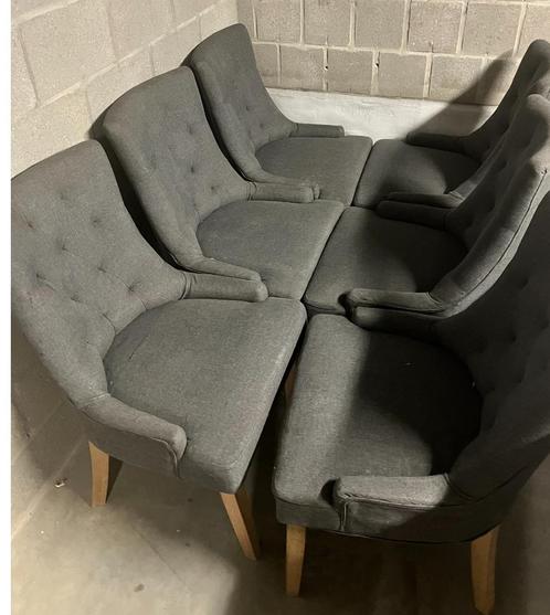 6 stoelen, landelijke stijl, Huis en Inrichting, Stoelen, Gebruikt, Vijf, Zes of meer stoelen, Hout, Stof, Grijs, Ophalen