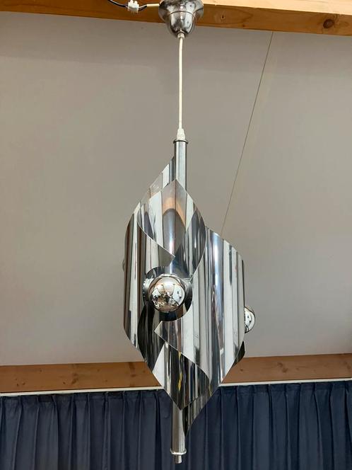 Vintage jaren 60 space age chromen hanglamp, Max Sauze, Huis en Inrichting, Lampen | Losse lampen, Gebruikt, Ophalen of Verzenden