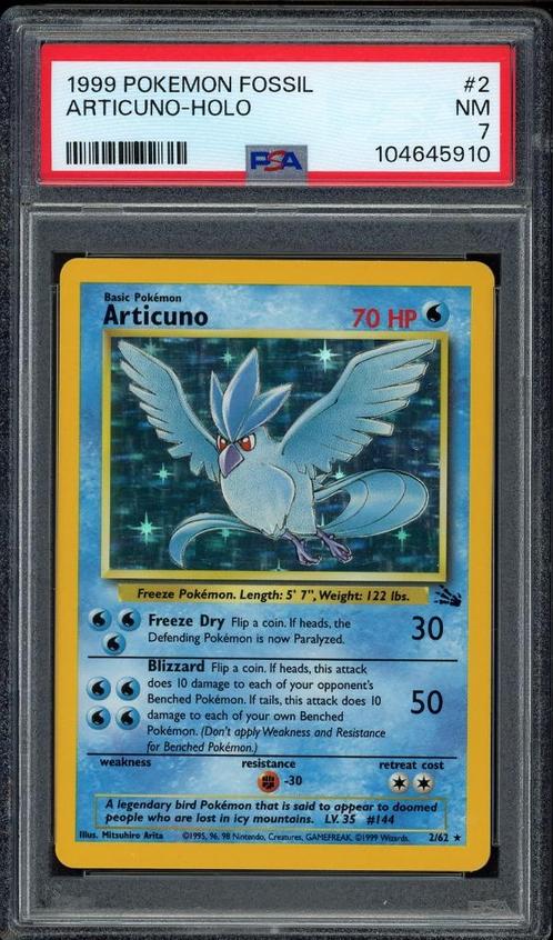 Articuno Holo PSA 7 - 2/62 - Fossil 1999, Hobby en Vrije tijd, Verzamelkaartspellen | Pokémon, Zo goed als nieuw, Losse kaart
