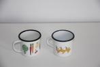 Emaille mokken koffie thee tassen beker * 2 stuks, Ophalen of Verzenden, Gebruikt, Boerenbont, Kop(pen) en/of Schotel(s)