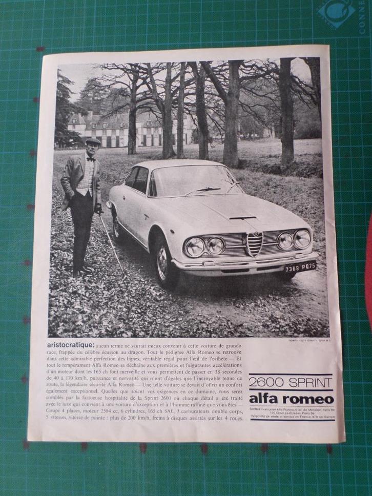 Alfa Roméo 2600 Sprint - publicité papier - 1964, Verzamelen, Merken en Reclamevoorwerpen, Gebruikt, Overige typen, Ophalen of Verzenden