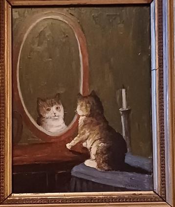 Olieverfschilderij kat voor spiegel beschikbaar voor biedingen