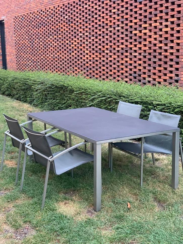 Low Dining tafel & 4 stoelen - aluminium/keramiek, Tuin en Terras, Tuintafels, Rechthoekig, Aluminium, Ophalen