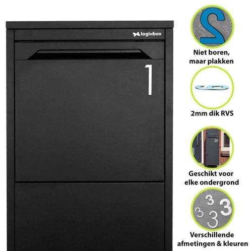 RVS Huisnummers Plakken - NIET Boren, Tuin en Terras, Brievenbussen, Nieuw, Staande brievenbus, Inox, Inbouw, Ophalen of Verzenden