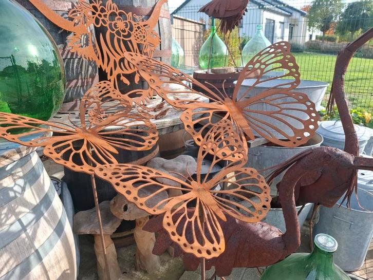 Vlinderset in 3mm cortenstaal! Heel decoratief ad vijverrand, Tuin en Terras, Vijver-toebehoren, Vijverrand, Ophalen