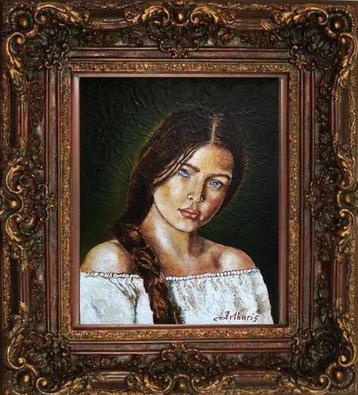 « Portrait d'une jeune fille » Peinture originale  