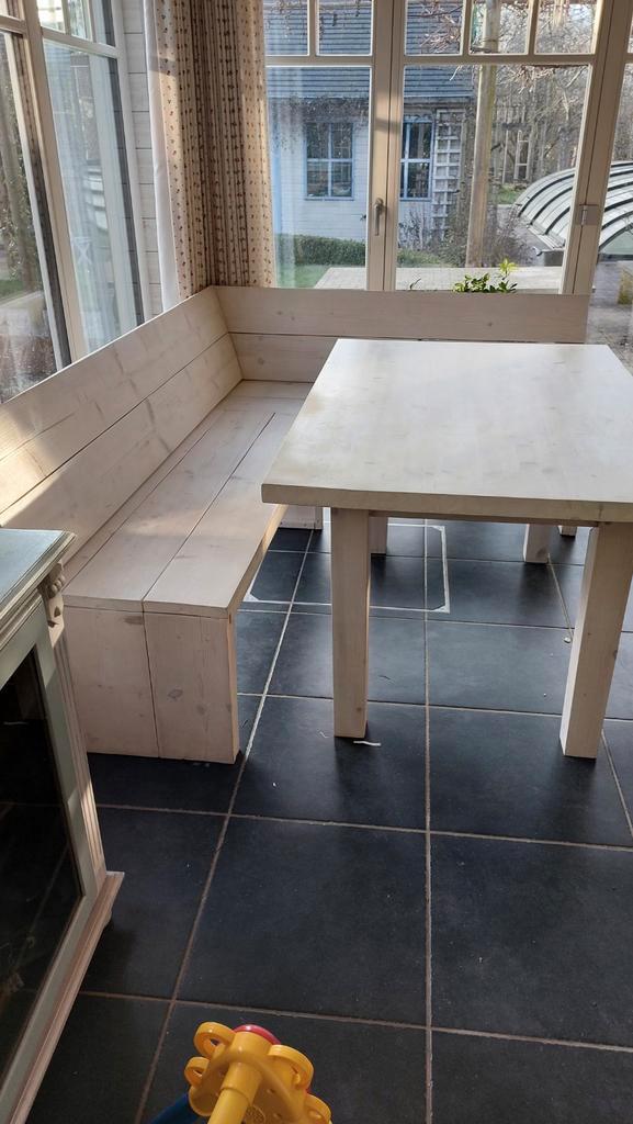 Steigerhouten hoekbank met eettafel, Huis en Inrichting, Overige Huis en Inrichting, Ophalen