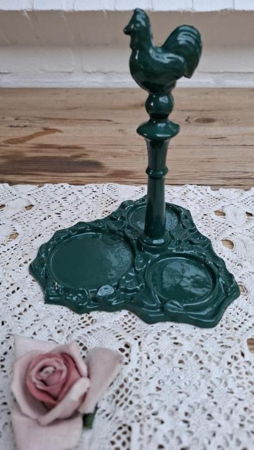 Franse groene gietijzeren houder met kip of haan, Antiek en Kunst, Curiosa en Brocante, Ophalen of Verzenden