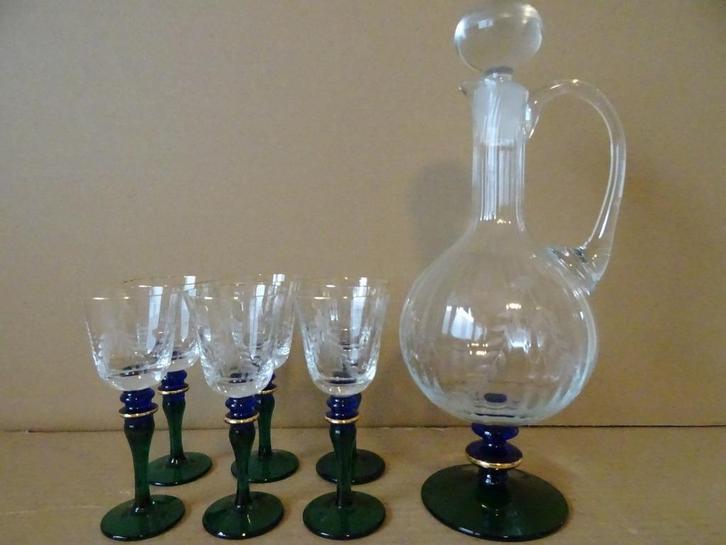 Antiek likeurstel likeurset drankset verguld mondgeblazen, Antiek en Kunst, Antiek | Glaswerk en Kristal, Ophalen of Verzenden