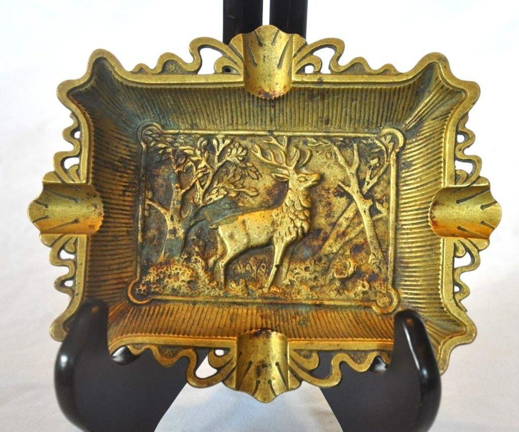 cendrier en laiton decor cerf, Ophalen of Verzenden, Koper