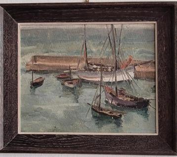 Superbe Huile sur Toile Marine Scène Portuaire , XXe Siècle beschikbaar voor biedingen