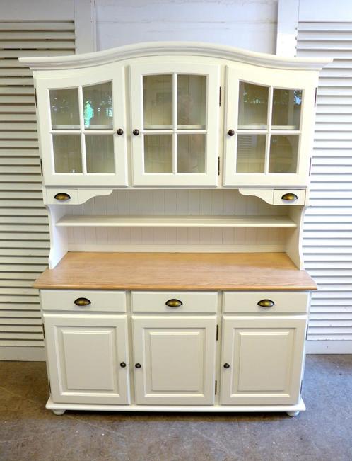 Prachtige witte landelijke vitrine buffetkast, Huis en Inrichting, Kasten | Buffetkasten, Zo goed als nieuw, 150 tot 200 cm, 100 tot 150 cm