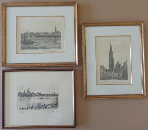 ANTWERPSE SCHOOL / LOT 3 STUKS ANTWERPEN / ZW-W ETS 28x33cm, Antiek en Kunst, Kunst | Etsen en Gravures, Ophalen of Verzenden