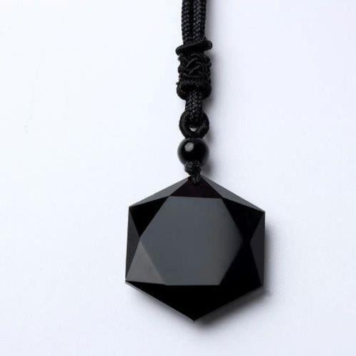 Zwarte Obsidiaan aan koord, Handtassen en Accessoires, Kettingen, Nieuw, Zwart, Ophalen of Verzenden