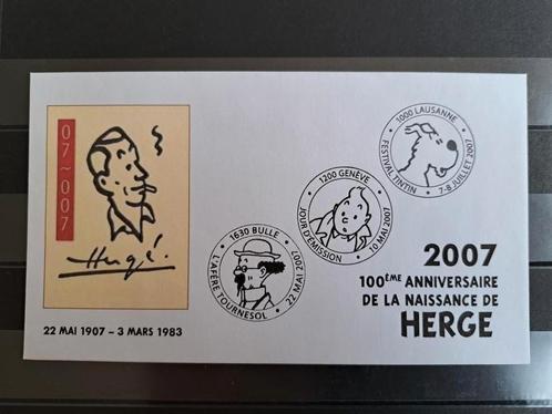 Envelop FDC Centenary Hergé Zwitserland 2007, Postzegels en Munten, Postzegels | Europa | Zwitserland, Ophalen of Verzenden