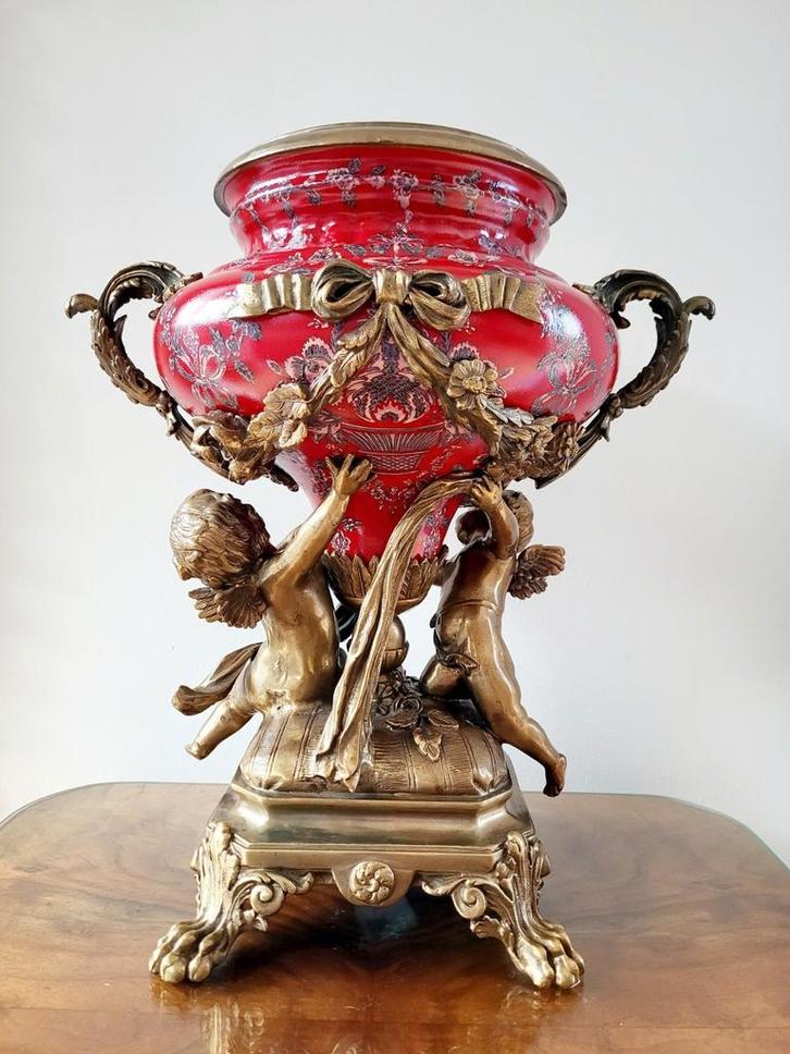 bronzen jardinière met putti in barok stijl, Antiek en Kunst, Antiek | Vazen, Ophalen