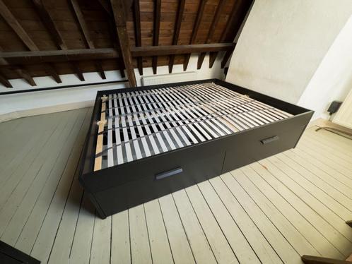 dubbel ikea bed met 4 lades, Huis en Inrichting, Slaapkamer | Bedden, Gebruikt, Tweepersoons, 160 cm, 200 cm, Hout, Zwart, Ophalen