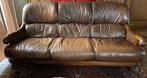 Bruine lederen salon., Huis en Inrichting, Zetels | Zetels, Ophalen, Gebruikt, Hout, Klassiek