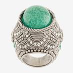 Nieuw in doos Roberto Cavalli ring met groene stenen, Handtassen en Accessoires, Ringen, Verzenden, Nieuw, Zilver