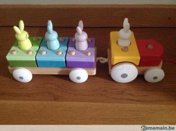 Jeu en bois Janod - Tracteur lapins, Enlèvement ou Envoi, Utilisé, Jouet à Pousser ou Tirer