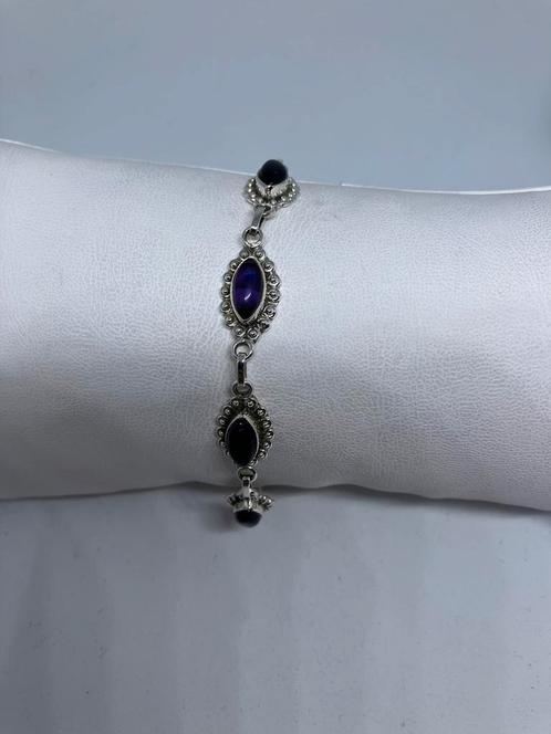 Prachtige zilveren armband met amethist, Bijoux, Sacs & Beauté, Bracelets, Neuf, Argent, Autres couleurs, Avec pierre précieuse