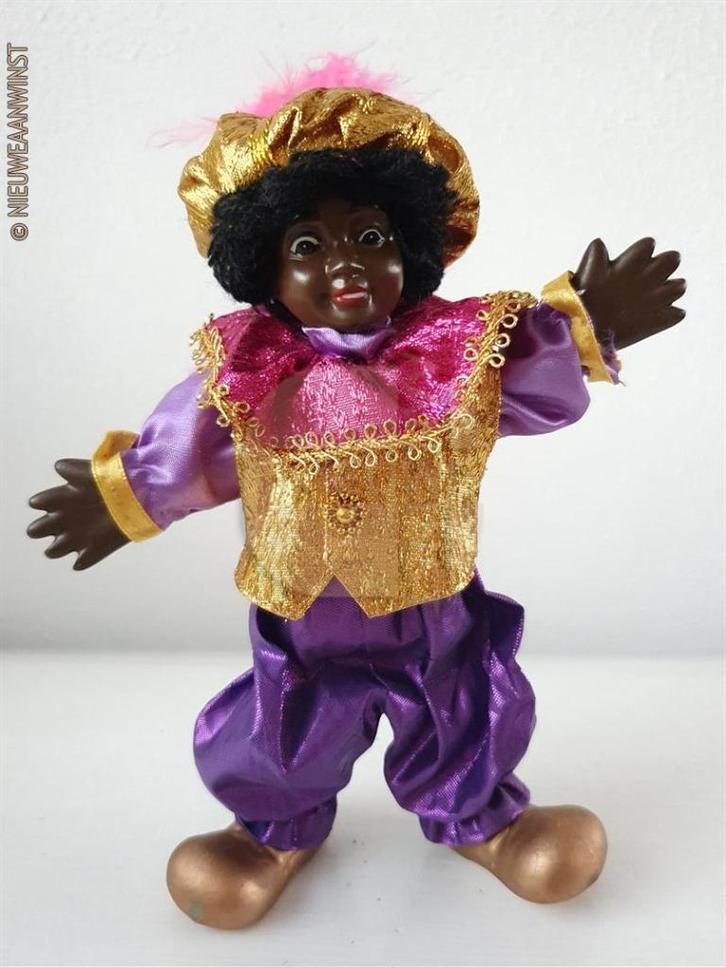 Authentieke etalage zwarte Piet pop - 22cm, paars/goud/roze, Diversen, Sinterklaas, Verzenden