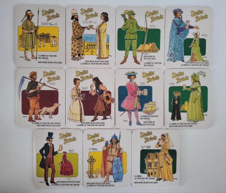 bierkaartjes stella artois bier door de eeuwen heen viltje, Verzamelen, Biermerken, Viltje(s), Stella Artois, Ophalen of Verzenden