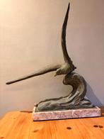 Bronzen beeld meeuw over golf Rene papa, Antiek en Kunst, Ophalen, Brons