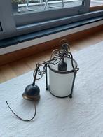 Vintage industriële hanglamp met metalen frame matglazen ka, Ophalen, Gebruikt