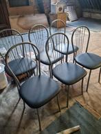 Zes Vintage Stoelen Metaal Zwart Kussen, Enlèvement, Cuir, Noir, Cinq, Six Chaises ou plus