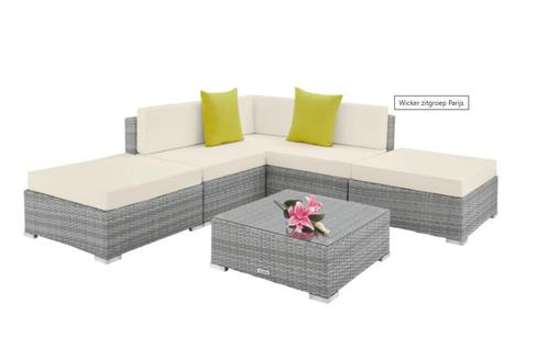 Wicker loungeset (L-vorm 2,14x2,14) in licht grijs of donker, Tuin en Terras, Tuinsets en Loungesets, Nieuw, Loungeset, Wicker