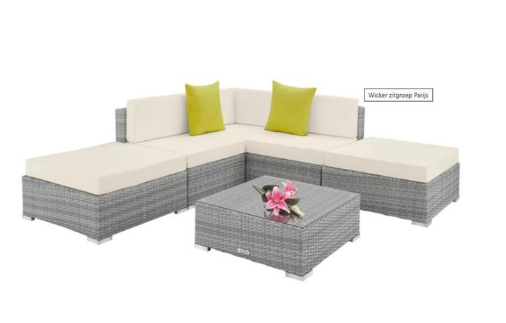 Wicker loungeset (L-vorm 2,14x2,14) in licht grijs of donker, Tuin en Terras, Tuinsets en Loungesets, Nieuw, Loungeset, Wicker