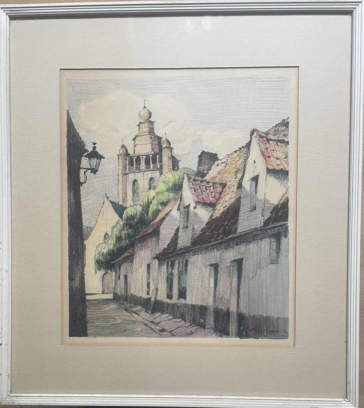 Schilderij Jeruzalemkerk Brugge - Van Loen, Antiek en Kunst, Kunst | Schilderijen | Klassiek, Ophalen