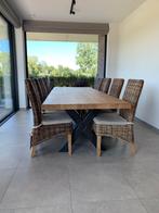 Eiken tafel met 8 stoelen, Huis en Inrichting, Ophalen, Eikenhout, 200 cm of meer, 50 tot 100 cm