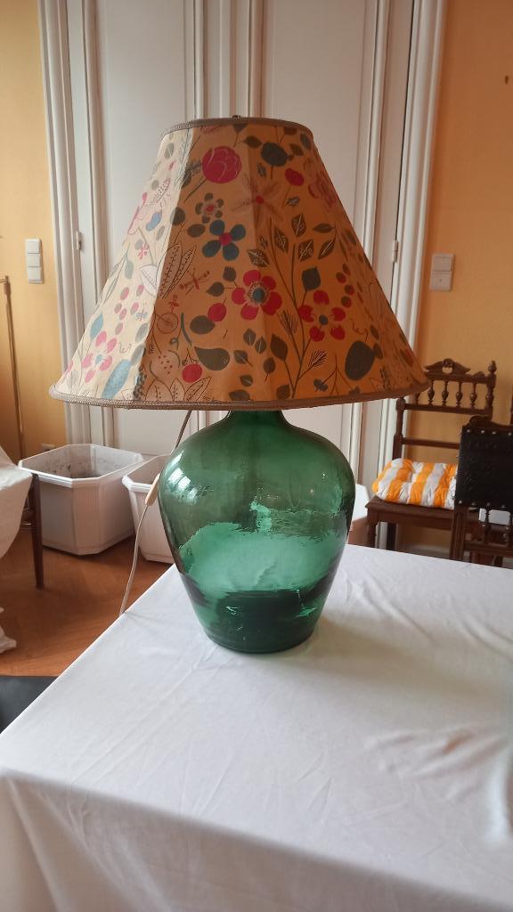 Dame-Jeanne lamp 'mid-century vintage', Huis en Inrichting, Lampen | Tafellampen, Gebruikt, 50 tot 75 cm, Glas, Stof, Ophalen