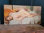 Superbe grande toile signée d'un nu féminin, Enlèvement ou Envoi