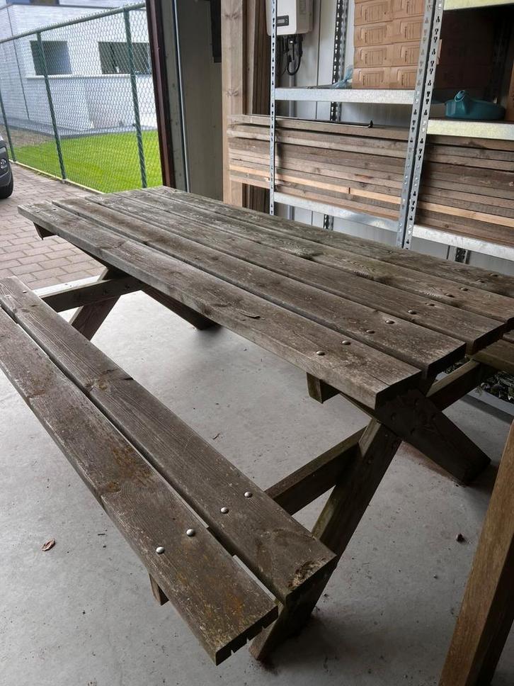 Houten picknicktafel, Tuin en Terras, Picknicktafels, Gebruikt, Rechthoekig, Hout, Ophalen
