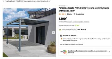 Pergola adossée PROLOISIRS Toscana  gris anthracite, 12 m² beschikbaar voor biedingen